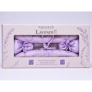 Heathcote & Ivory Lavender Luxury Scented Padded Hangers & Sachets Set - New